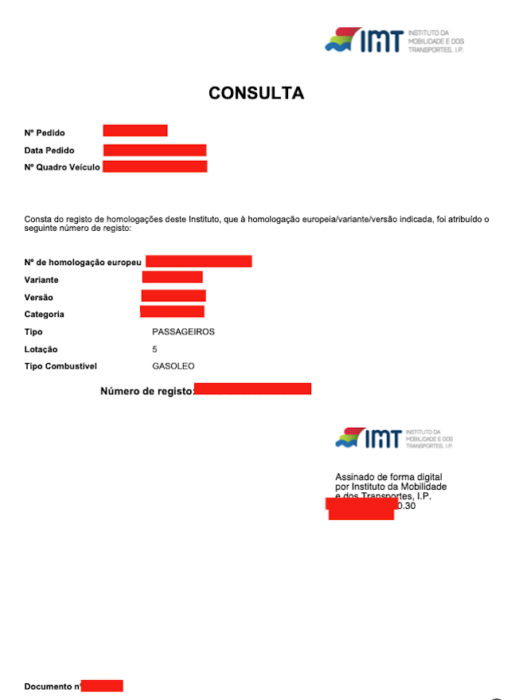 Portuguese type approval homologation example